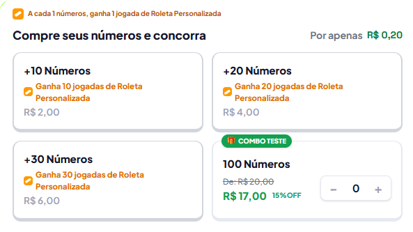 Checkout com combos de números e desconto